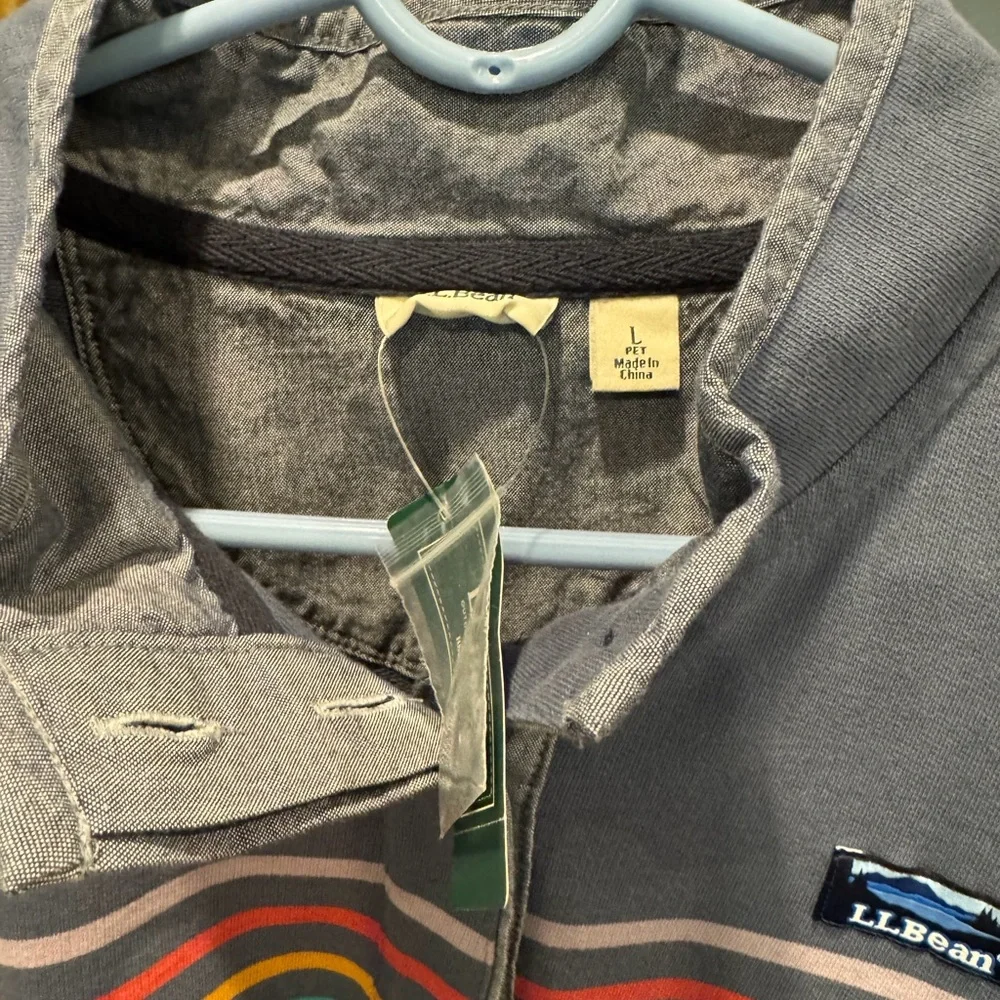L.L. Bean Women's Lakewashed Double-Knit Quarter-Snap, Stripe Size LP- NWT